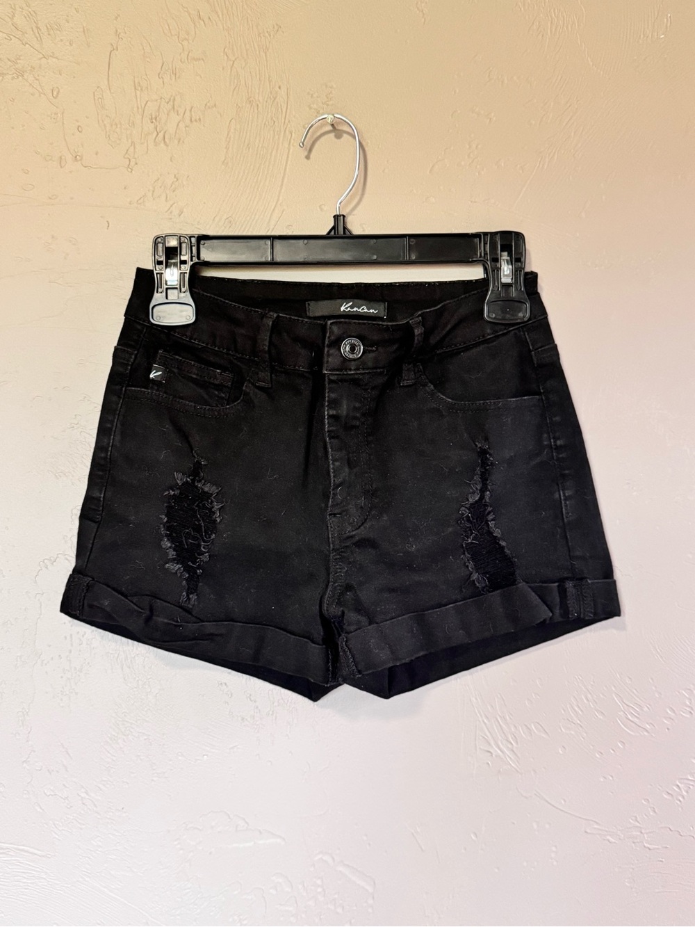 KanCan Black High-Rise Rolled Hem Women's Shorts